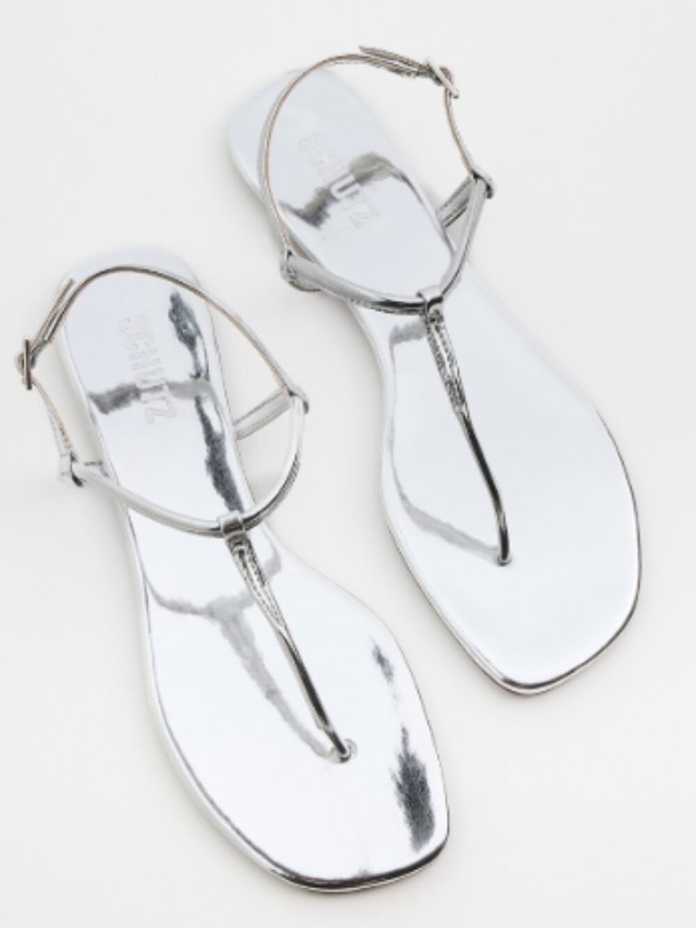 Schutz Elsha T-Strap Sandals in Metallic Prata Silver